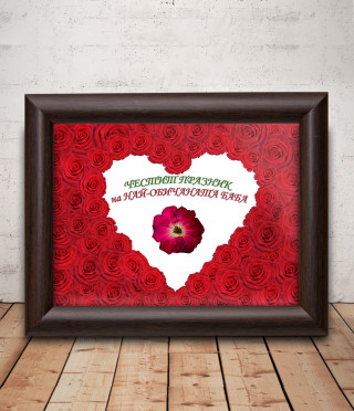 Real Red rose for granny in a frame