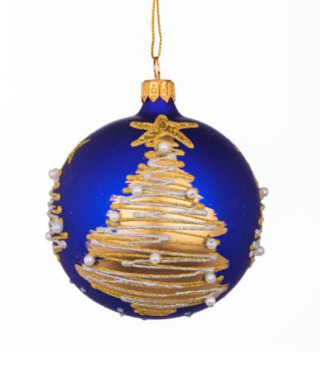 Коледна синя топка с елхичка