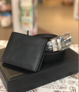 Мъжки комплект портфейл и колан от естествена кожа 100 см. SILVER FLAME