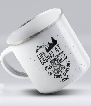 Метално канче с надпис Life begins at the end of your comfort zone