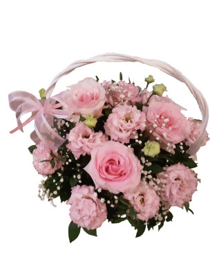 Кошница с рози и еустоми