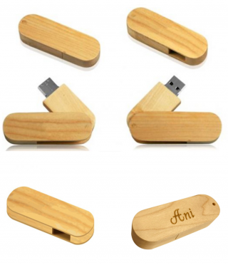 8GB wooden USB stick engraved with text
