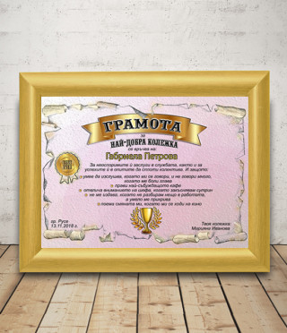 Diploma for the best colleague with a gift frame