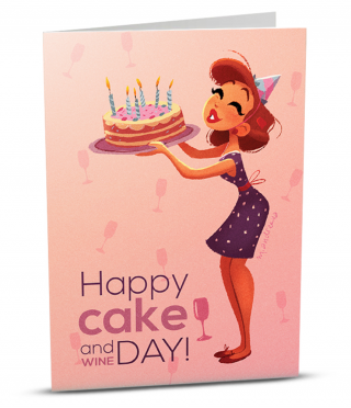 Картичка с добавена реалност Happy cake and wine day
