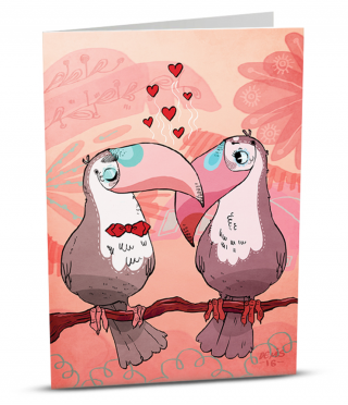 Augmented reality card birds in love