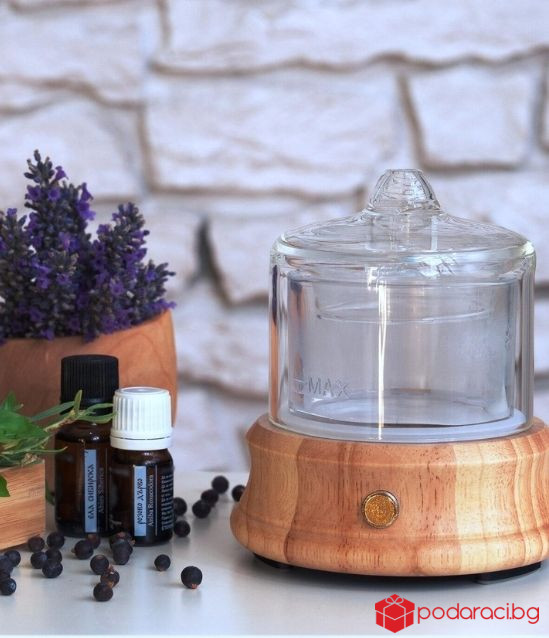 АРОМА ДИФУЗЕР „CRYSTAL PURE“, ЕСТЕСТВЕНО ДЪРВО И КРИСТАЛНО СТЪКЛО, С БАТЕРИЯ