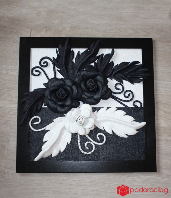 Картина Черно и бяло от естествена кожа