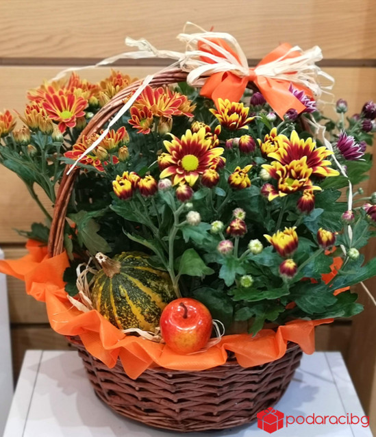 Кошница с хризантеми