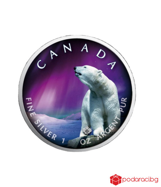 Сребърна монета Кленов лист, Полярна мечка, 1 Oz