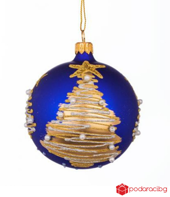 Коледна синя топка с елхичка