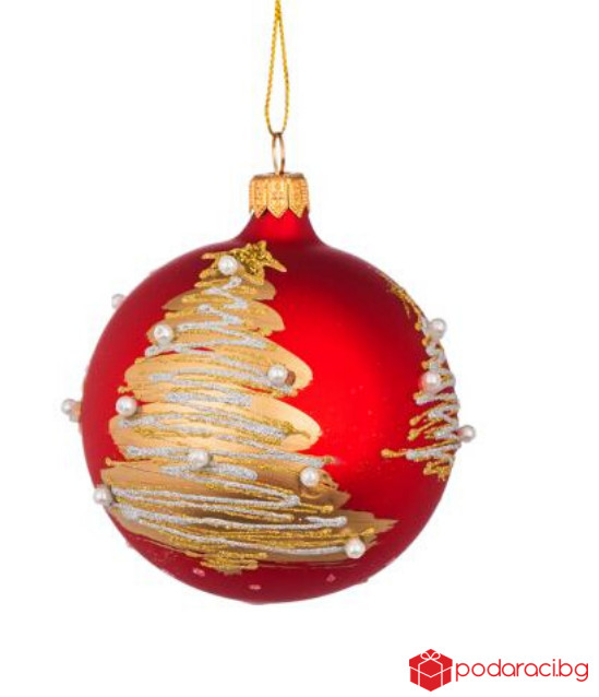 Коледна червена топка с елхичка