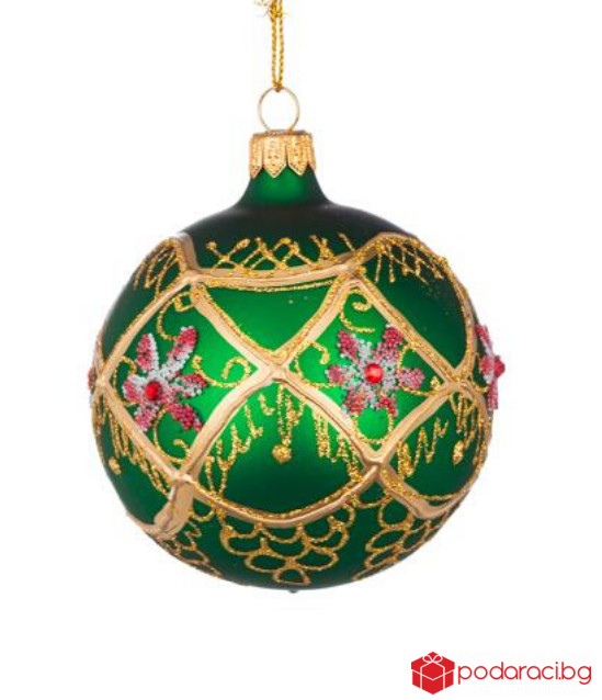 Стъклена зелена топка със златни украшения