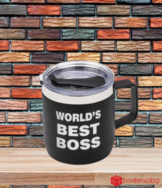 Термо чаша WORLD'S BEST BOSS - черна