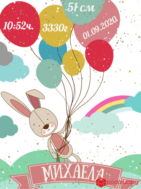 Бебешка визитка за момиче Зайче