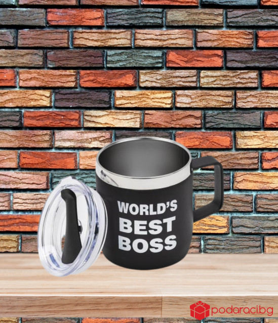 Термо чаша WORLD'S BEST BOSS - черна