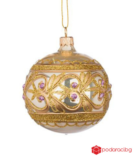Коледна златна топка с декорация
