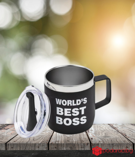 Термо чаша WORLD'S BEST BOSS - черна