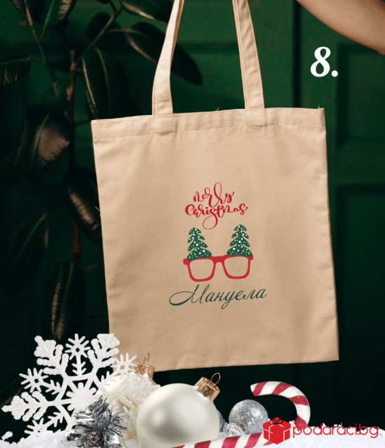 Памучна пазарска чанта с коледен принт