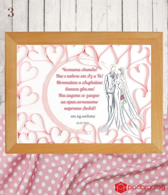 Персонализирано пожелание за младоженци в рамка