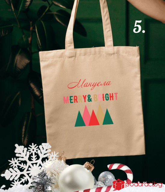 Памучна пазарска чанта с коледен принт