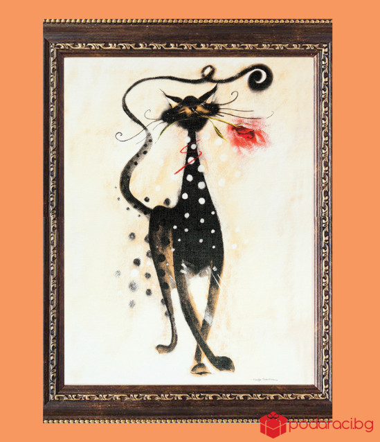 Репродукция Котка с цвете