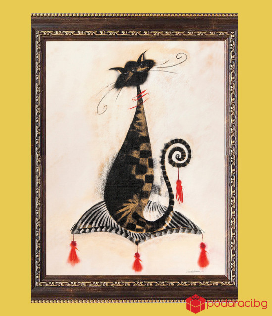 Репродукция Котка върху възглавничка