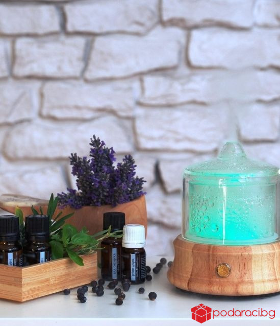 АРОМА ДИФУЗЕР „CRYSTAL PURE“, ЕСТЕСТВЕНО ДЪРВО И КРИСТАЛНО СТЪКЛО, С БАТЕРИЯ