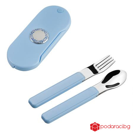 Бебешки комплект за хранене със сърце - син