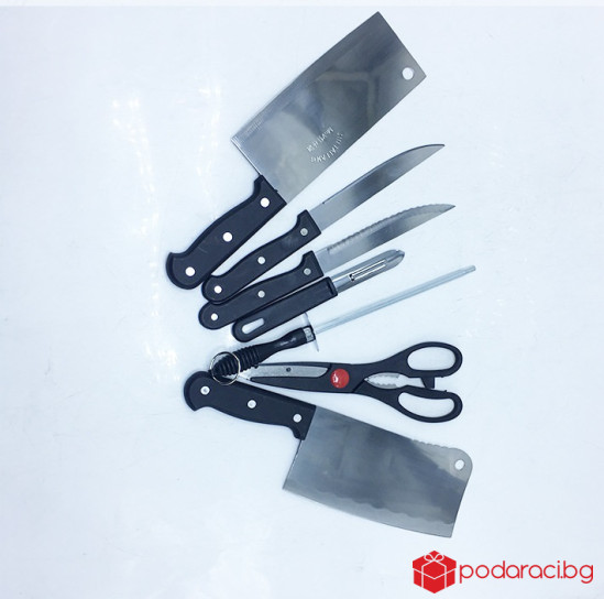 Функционален сет за кухня с ножове,точило и ножица