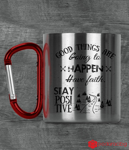 Метално канче с карабинер и текст Good things are going to happen