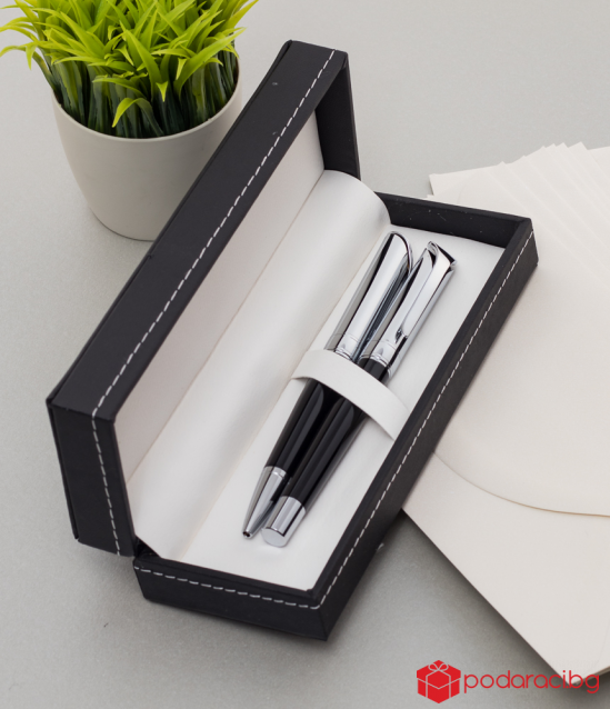 Pen and roller set engraved with text