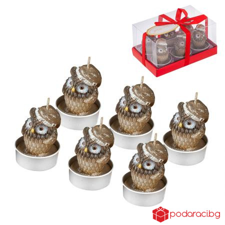 Свещи бухалчета с коледни шапки 6 бр.