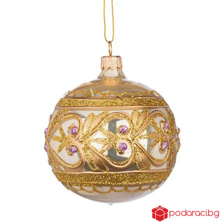 Коледна златна топка с декорация