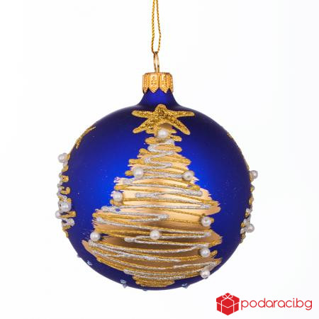 Коледна синя топка с елхичка