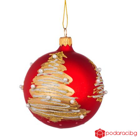 Коледна червена топка с елхичка