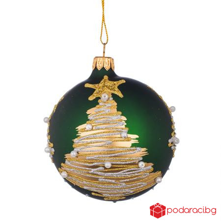 Коледна зелена топка с елхичка