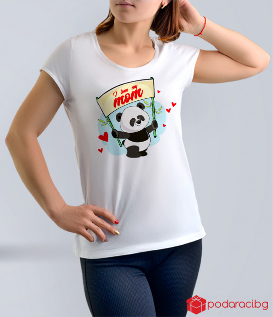 Бяла тениска за майка с панда