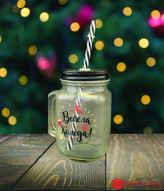 Коледен буркан със сламка