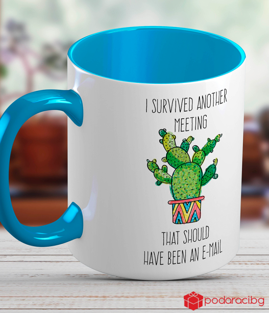 Cup with cactus and funny inscription in English