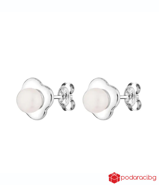 Сребърни обици във формата на цвете с перла