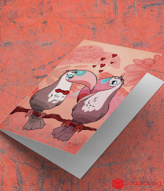 Augmented reality card birds in love