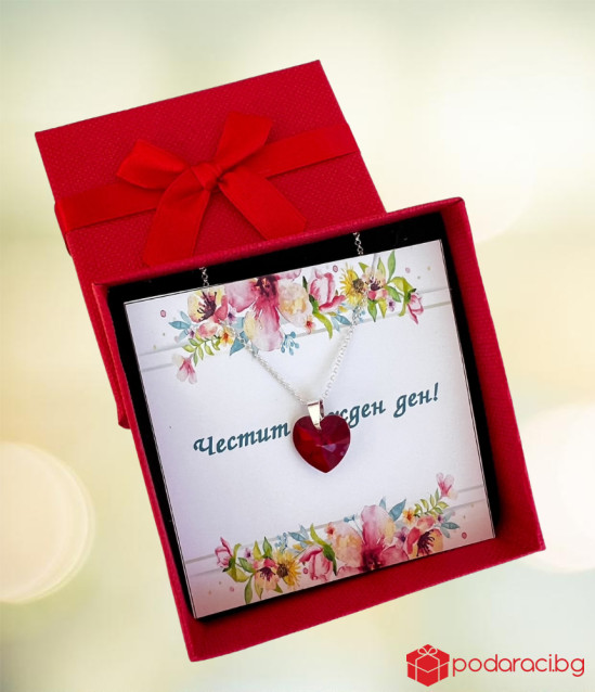 Сребърно колие Сърце, червено