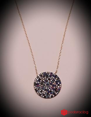 Сребърно колие с позлатяване от розово злато Цветен кръг