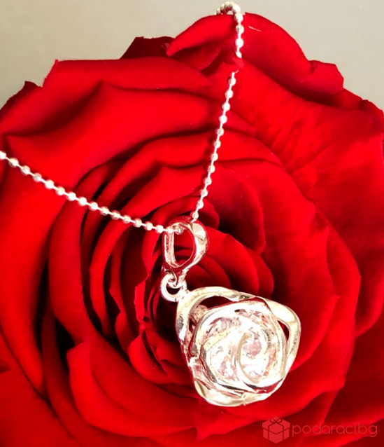 Silver set rose with earrings and necklace