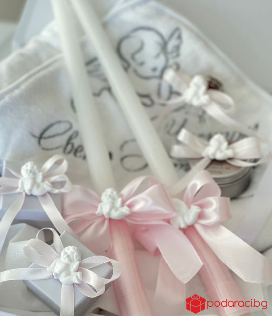 Комплект Свето кръщение с хавлия в сребърно