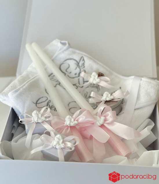 Комплект Свето кръщение с хавлия в сребърно