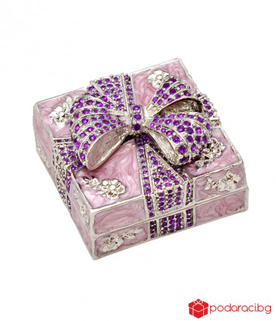 Кутия за бижута панделка розова