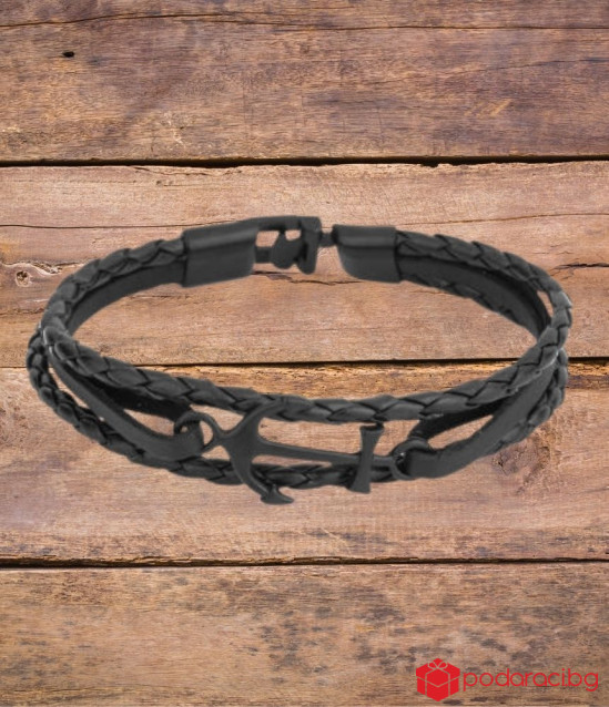 Мъжка кожена гривна с котва SILVER FLAME