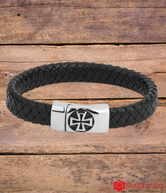 Мъжка кожена гривна SILVER FLAME 22.8  см