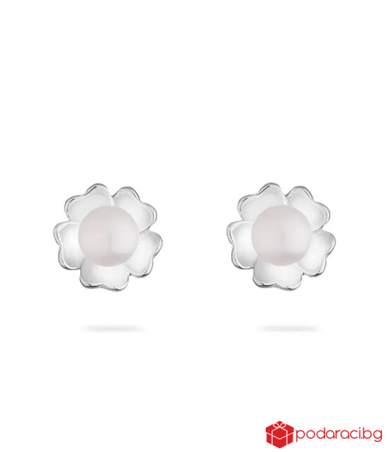 Обици цвете с бяла перла